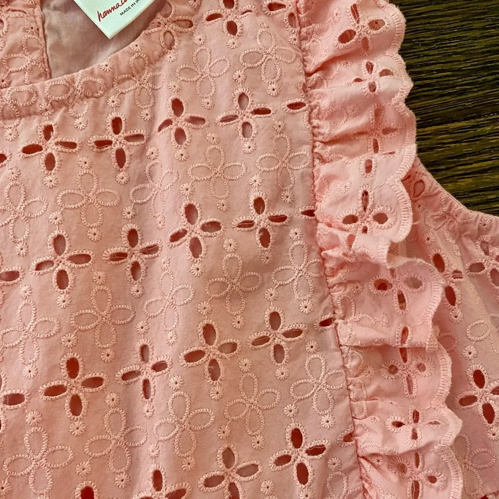 Hanna Andersson Top Girls 12 Pink Airy Eyelet Lined Swing Shirt 150 cm EUC